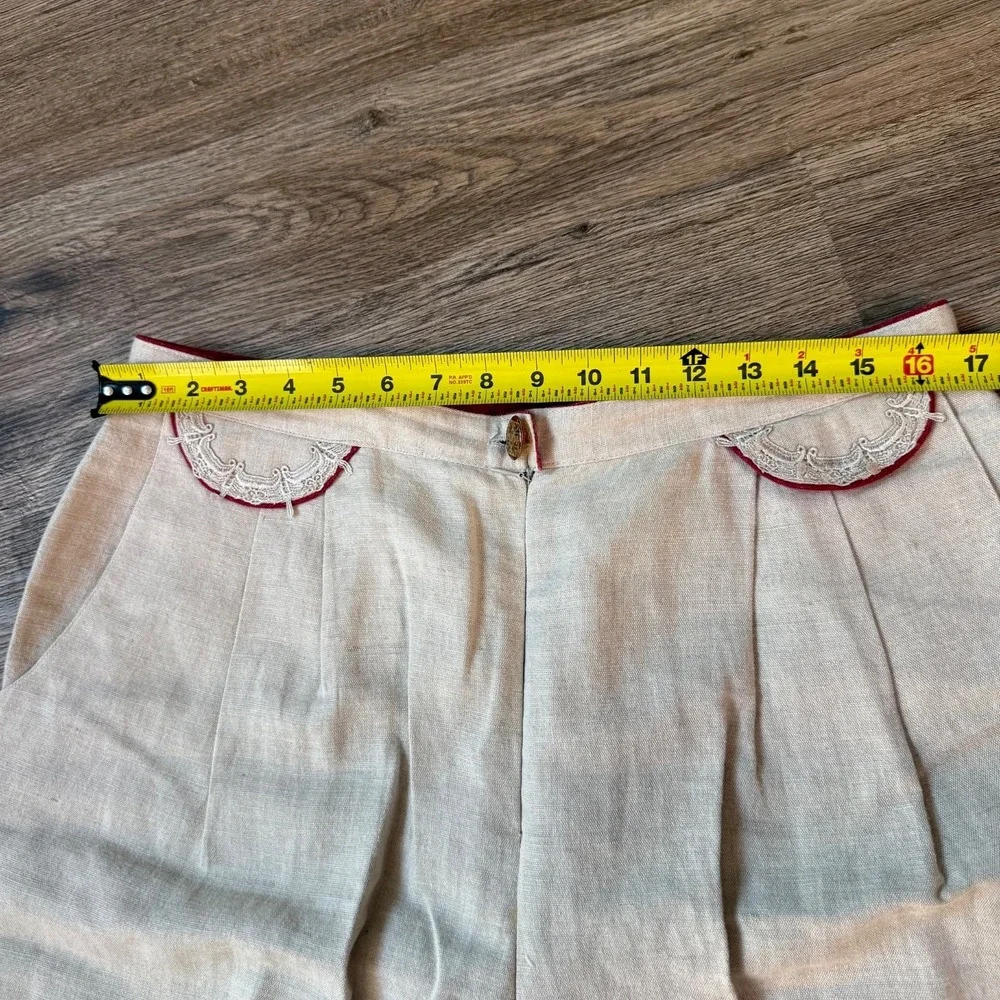 Vintage Dorothy Schoelen Platinum Pant 90s Linen Blend Prairie | Cream Red | 16